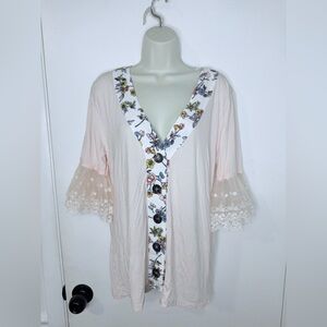 Pol Large Button Cardigan Floral Trim Lace Sleeves Size M NWOT